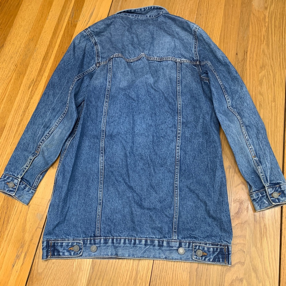 &Denim Womens Medium Wash Blue Longline Denim Trucker Jacket Size 8 Cotton - Picture 4 of 6